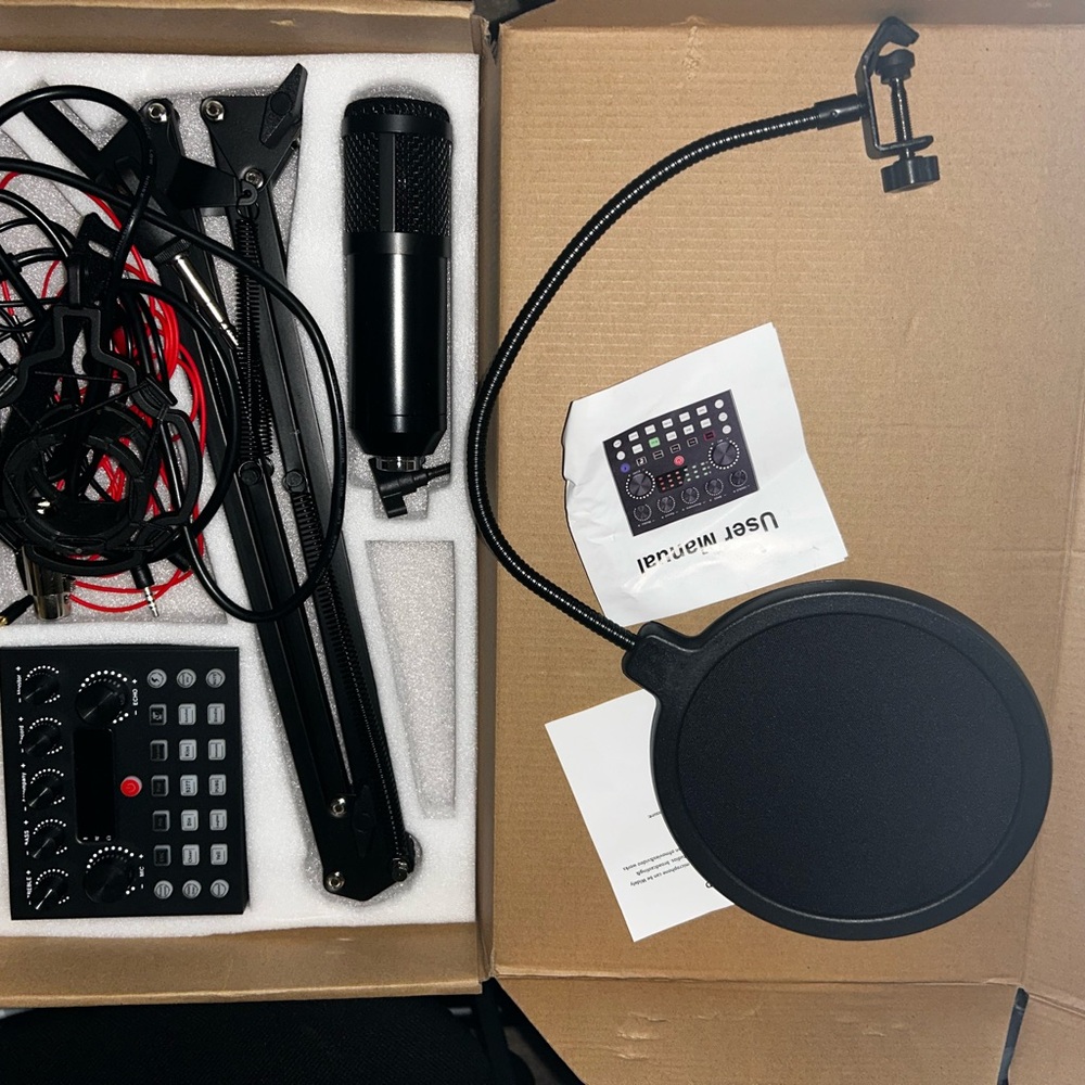 Black Podcast Microphone Kit with Accessories